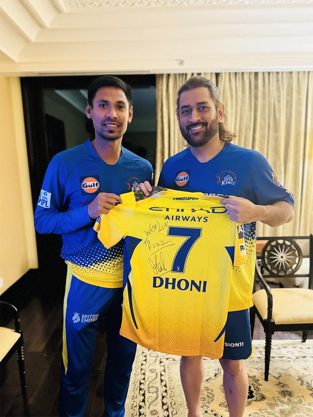 Cricketer Mustafizur Rahman with MS Dhoni