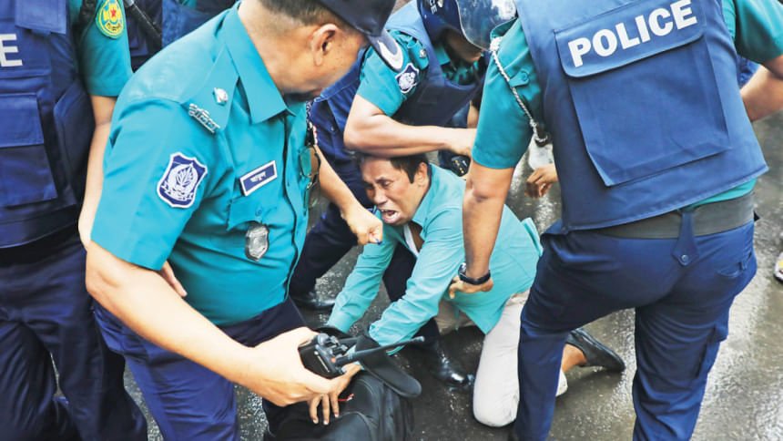 police attack teachers